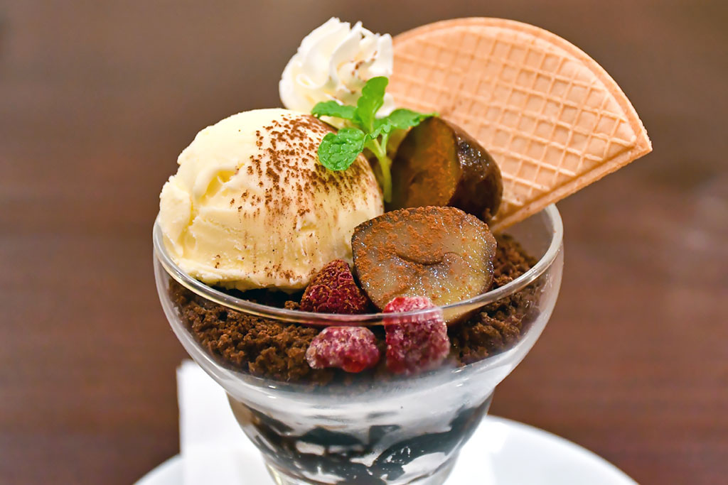 Japanese Parfait with Ice Cream and Chestnuts