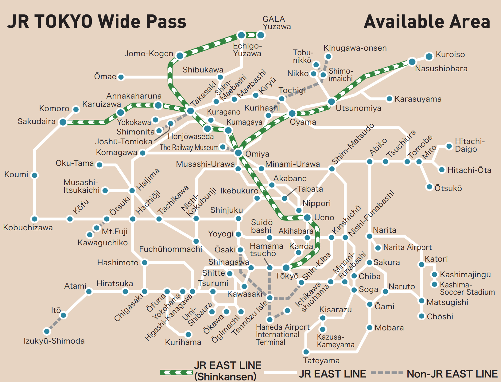JR TOKYO Wide Pass coverage map