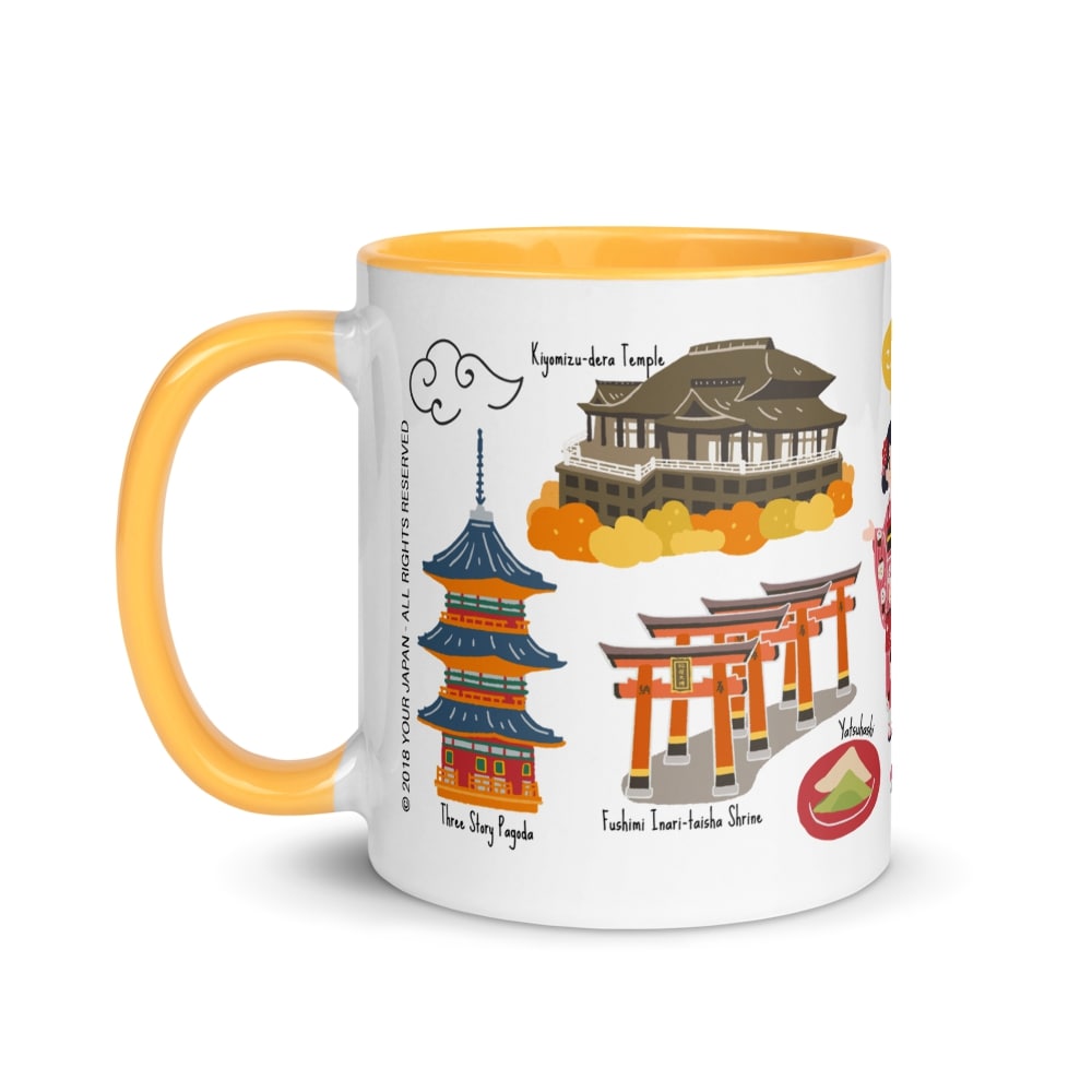 Kyoto city mug inspired by Starbucks Japan series, featuring temples, torii gates, and traditional city design