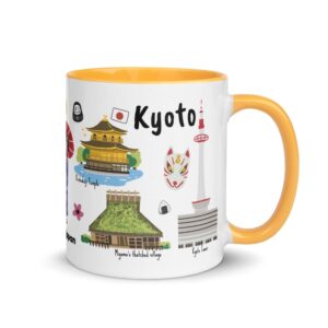 Kyoto city mug inspired by Starbucks Japan series, featuring temples, torii gates, and traditional city design