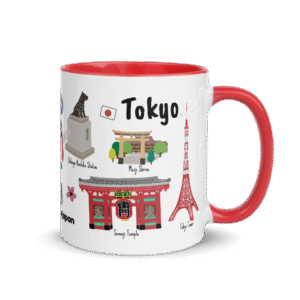Tokyo skyline mug inspired by Starbucks Japan collection, with Mount Fuji and Tokyo Tower illustration